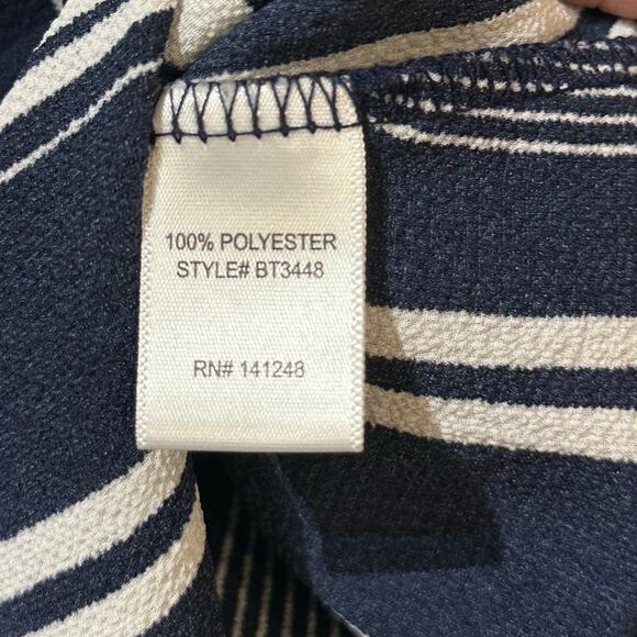 Karina & Chloe Coastal Striped Flowy Lace Up Blouse - Picture 6 of 9